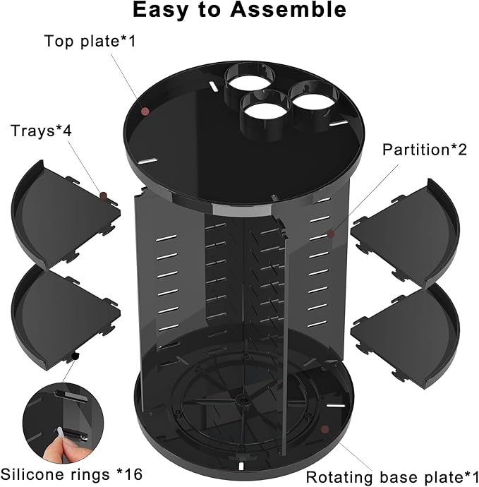 Rotating Makeup Organizer for Vanity, 360 Spinning Skincare Organizers with Adjustable Trays, Make Up Desk Storage Carousel Rack, Cosmetic Display Cases for Dresser Bathroom Countertop
