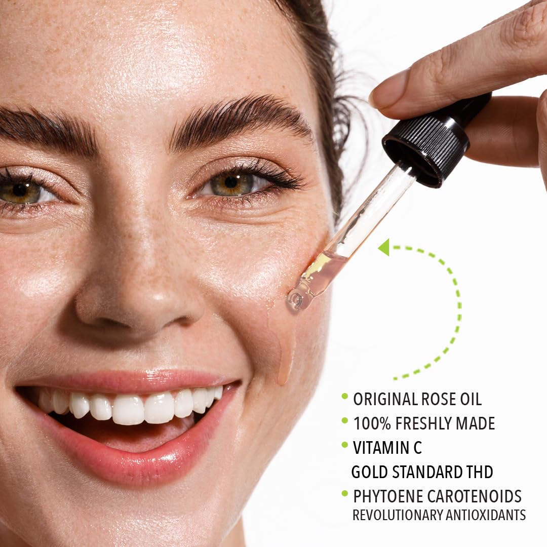 Squalane + Vitamin C Rose Oil | Enhanced with Carotenoids and Vitamin E | Freshly Made Face Oil | Hydrate & Firm | Small-Batch Artisan Skincare 30ml