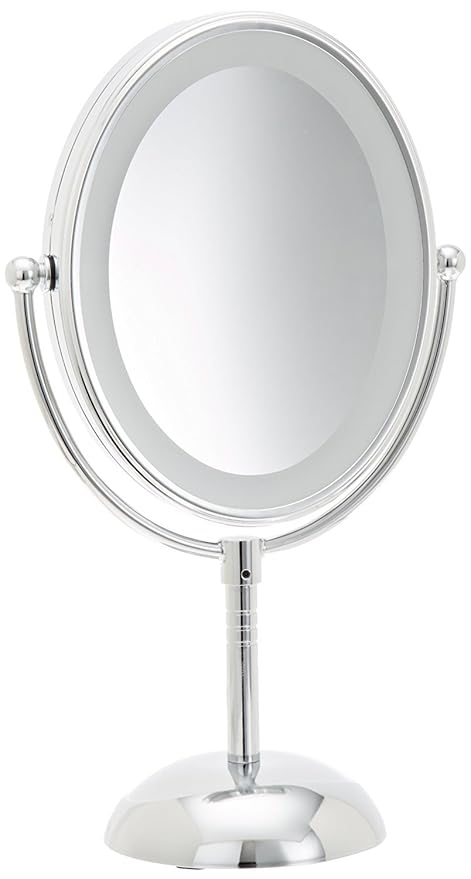 Conair Lighted Makeup Mirror, LED Vanity Mirror, 1X/7X Magnifying Mirror, Double Sided, Battery Operated in Polished Chrome