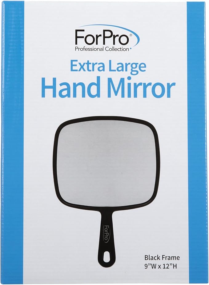 ForPro Professional Collection Extra Large Hand Mirror with Handle, 9" W x 12" L, Multi-Purpose Handheld Mirror with Distortion-Free Reflection, Black