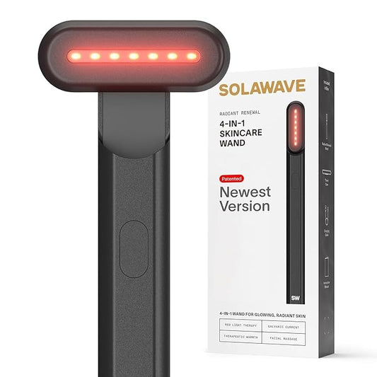 Solawave 4-in-1 Radiant Renewal Facial Wand | Red Light Therapy for Face and Neck | Galvanic Skincare Wand & Facial Massager | Anti-Aging Wrinkle Reduction | Solawave Original | Matte Black