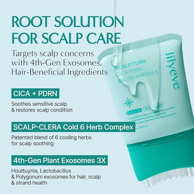 lilyeve SCALPTURN Cica PDRN Scalp Serum with Built-in Brush, PDRN to Strengthen Hair Roots, Itchy Scalp Relief, Dry Scalp Hydration - Korean Hair Care, 3.38 fl.oz