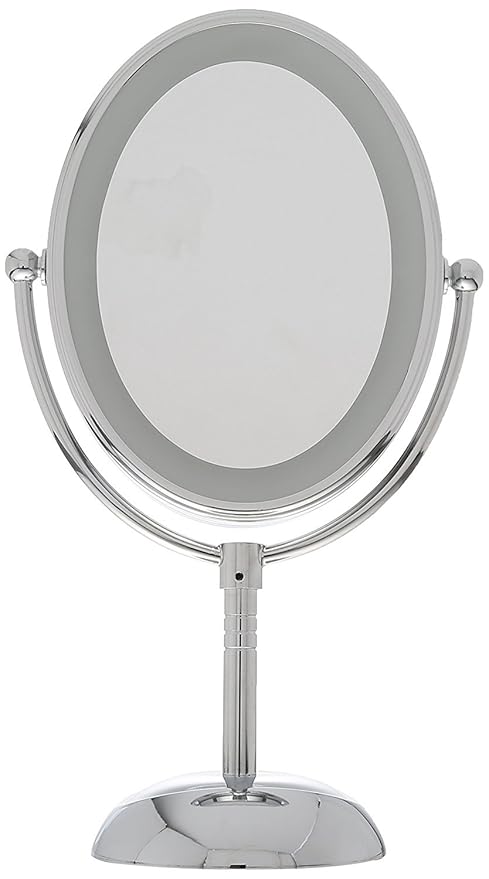 Conair Lighted Makeup Mirror, LED Vanity Mirror, 1X/7X Magnifying Mirror, Double Sided, Battery Operated in Polished Chrome