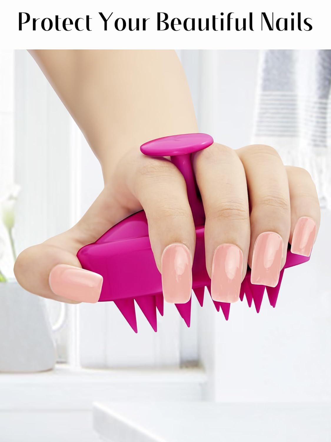 HEETA Scalp Massager Hair Growth, Soft Silicone Scalp Scrubber Shampoo Brush for Exfoliation, Dandruff Removal Head Massage Stress Relax, Wet & Dry Use for Thick Thin Curly Hair Care, Hot Pink