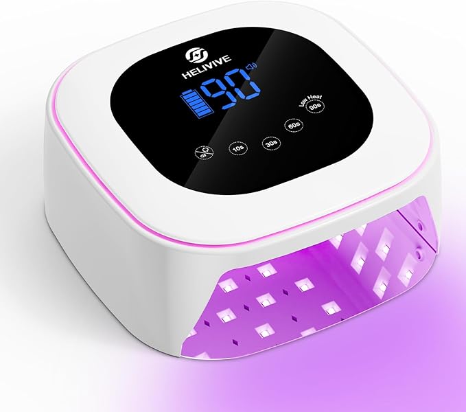 Cordless UV LED Nail Lamp, 80W Rechargeable Nail Dryer with 4 Timers, Atmosphere Light & Mirror Base, UV Light for All Gel Nails, Ideal for Training,Nail Art Practice,Home & Salon Use (White)