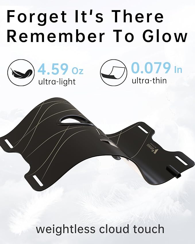 Infrared Red Light Therapy Mask: High Power for Glowing Skin – Ultra-Thin 1.8mm 4.6oz, 830nm 633nm 590nm, Rechargeable, Red Light Therapy for Face Luxury Gift- Black Line