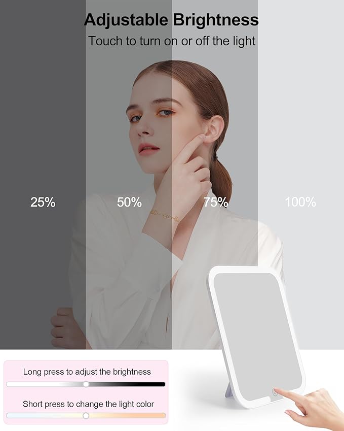 Relavel Travel Makeup Bag with LED Mirror, Portable Cosmetic Train Case with 3 Color Lighted Brightness Mirror, Makeup Artist Organizer Storage with Adjustable Dividers Make Up Box - Pink Strip