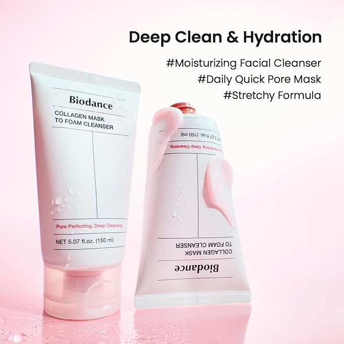 BIODANCE Collagen Cleansing Duo: 2-in-1 Pore Mask to Foam Cleanser & Gentle Cleansing Oil Set, Facial Wash and Makeup Remover for Sensitive Skin, Korean Skin Care, Valentines Day Gifts for Her