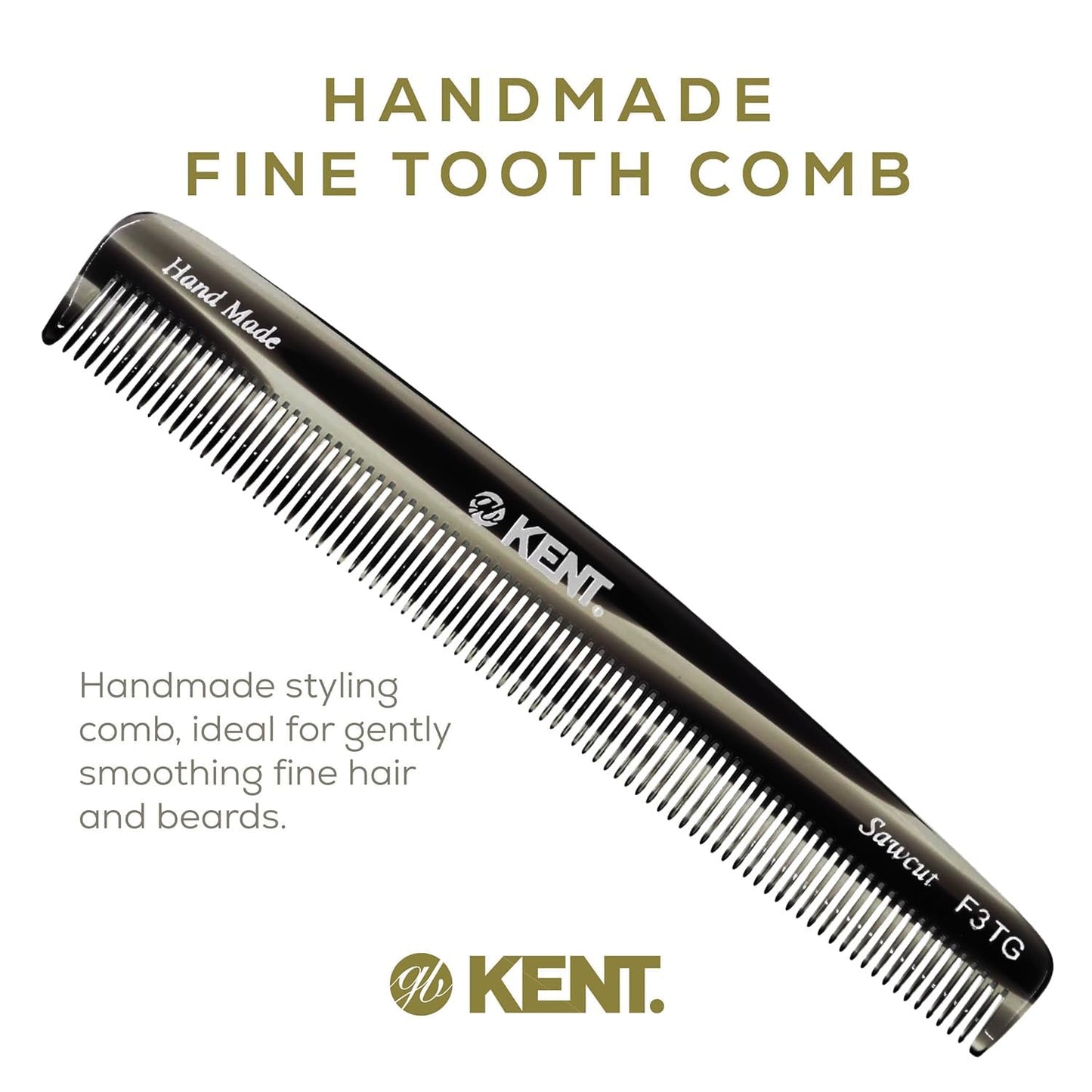 Kent F3T Black Graphite Fine Tooth Comb - Hair Parting and Straightening Comb for Men's & Women's Dandruff Remover, Saw Cut and Hand Polished Made in England