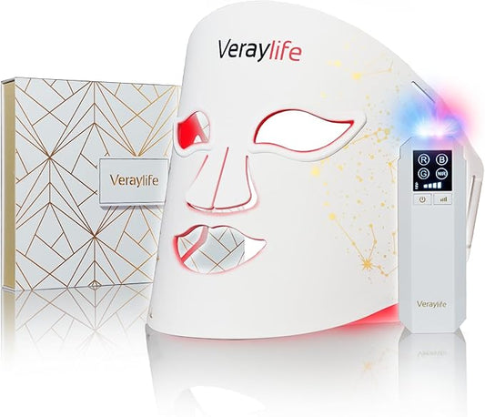 Red Light Therapy Mask for Face, LED Facial Mask, Skin Care Light with Near Infrared 850nm & Adjustable Blue Light, Portable Home Device with 7 Colors & 8 Modes, 432 Beads Pro LEDs (White)