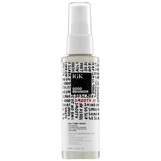 IGK GOOD BEHAVIOR 4-in-1 Prep Spray Travel | Leave In + Detangle + Heat Protectant | Vegan + Cruelty Free | 2 Oz