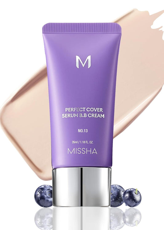 MISSHA M PERFECT COVER SERUM BB CREAM No.13 Light Fair- Fair with Cool Undertone, BB Cream by Cardi B Pick, Skin Tint, Tinted Moisturizer, Skin Care Foundation Makeup, Korean Makeup,1.18 Fl oz