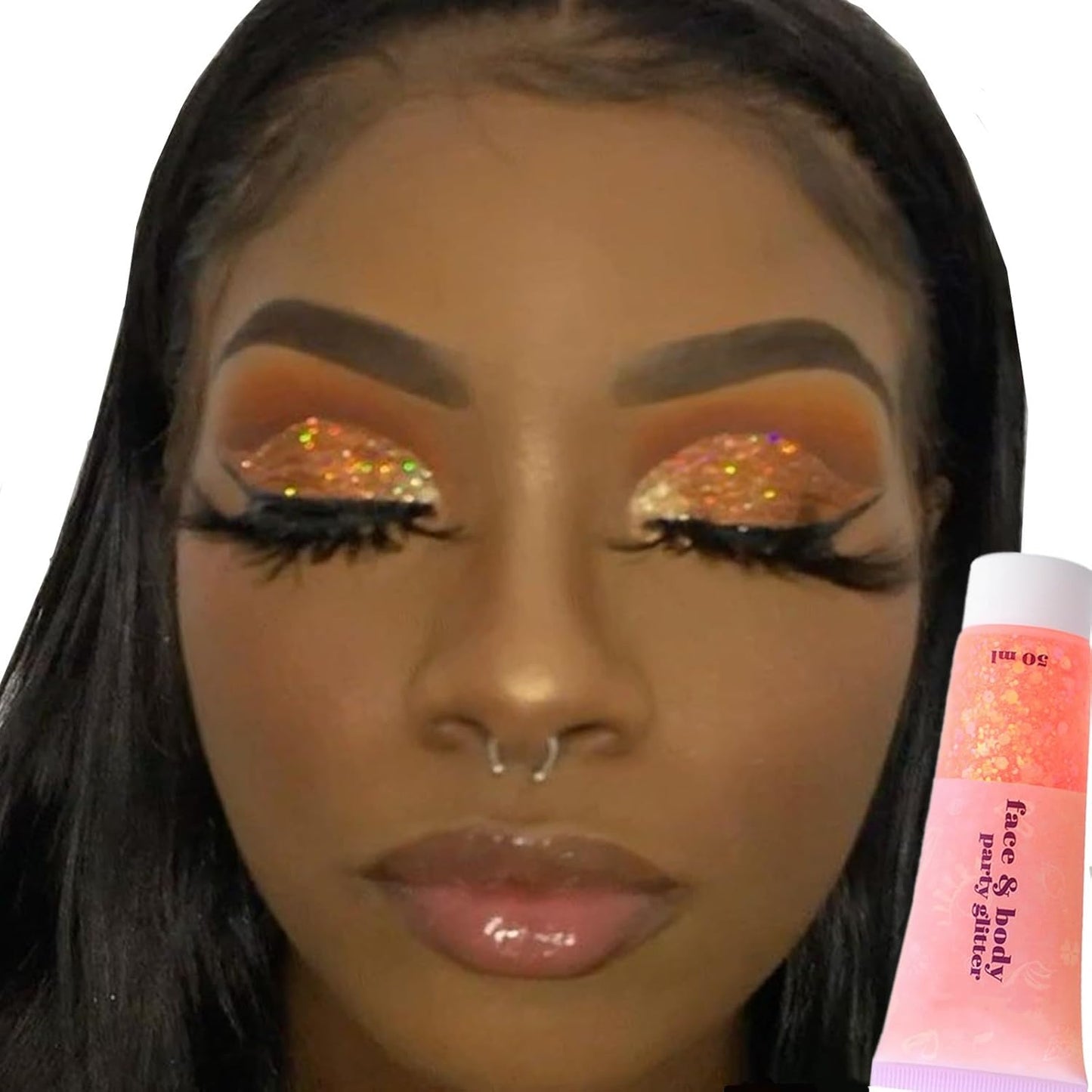 Go Ho Orange Face Body Glitter,Sparkle Orange Face Paint Glitter Makeup,Holographic Chunky Sequins Glitters Gel for Eye Lip Hair Nails,Festival Rave Accessories,52g