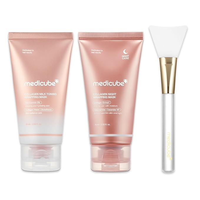 medicube Day & Night Collagen Wrapping Mask Duo: Collagen Glazed Milky Glow Daytime and Overnight Wrapping Mask | Hydrating & Firming Skincare Gift Set for Radiant Skin, Valentines Day Gifts for Her
