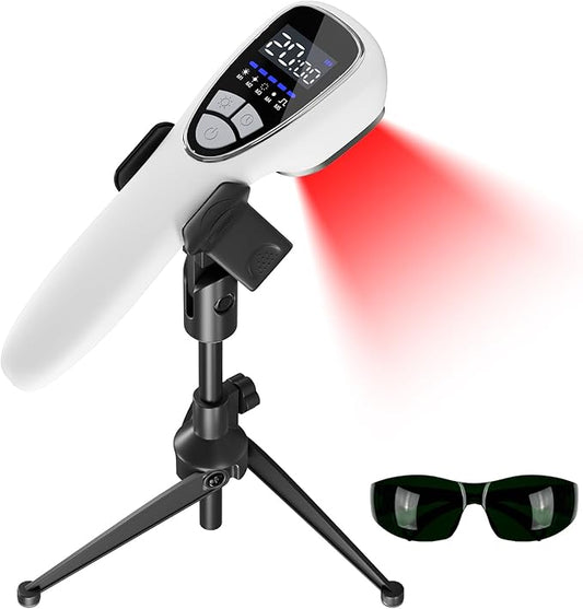 Red Light Therapy Device for Body Pain ReIief with Stand, 6x808nm+12x650nm Handheld Near Infrared Light Therapy with PW Pulsed Wave Model for Human and Pet Body Joint Back Knee Muscle