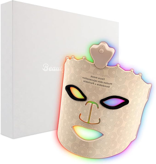 Face Mask Light Therapy, 7 Color Red Light Therapy for Face, LED Facial Light Therapy Device, Rechargeable Cordless Skin Care Face Mask for Wrinkle Reduction, Gray