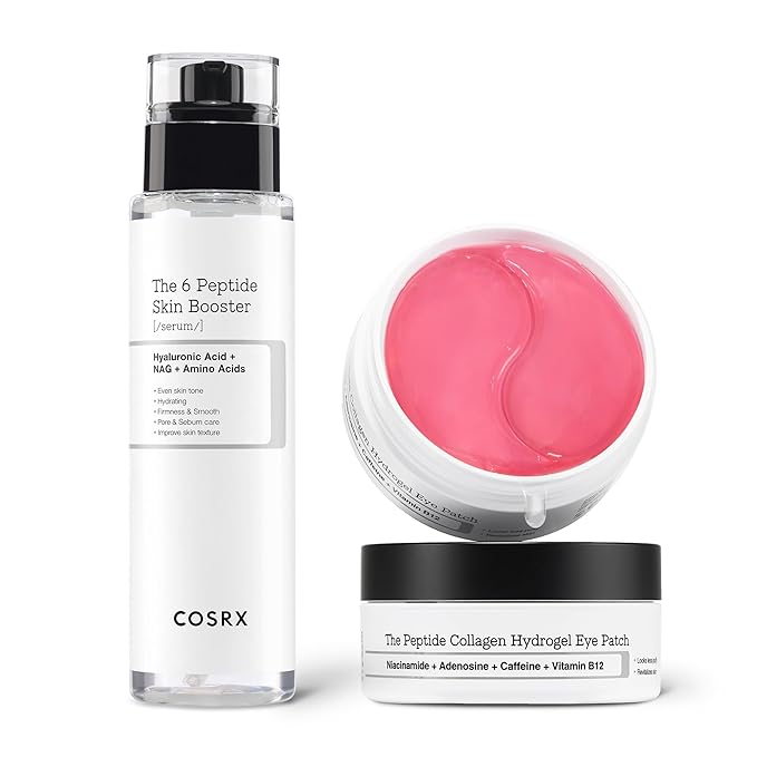 COSRX Peptide Skin Care Set - 6X Booster Toner Serum + Collagen Hydrogel Eye Patch, Korean Skin Care