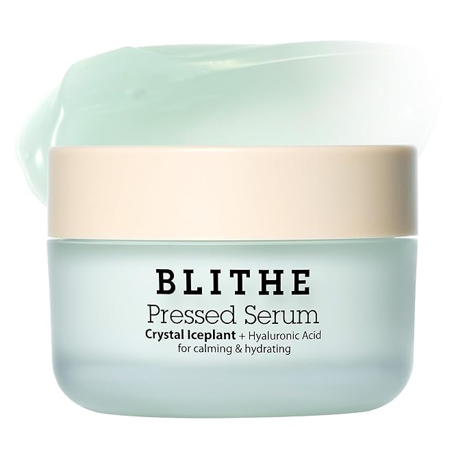 BLITHE Pressed Serum Crystal Iceplant Face Moisturizing Gel - Kbeauty Best Skin Cream for Dry Skin, Korean Serum for Combination Skin & Redness Relief, Face Moisturizer for Dry Skin Cream 1.68 Oz