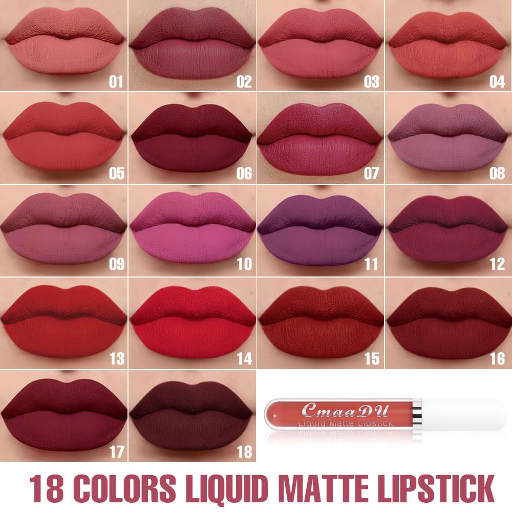 evpct 1Pcs Dark Red Liquid Matte Lipstick Lipgloss Set for Women, labiales mate 24 horas originales matte larga duracion 24 Hour Lipstick Lip Stains Long Lasting Waterproof 24, 16#