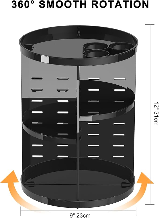 Rotating Makeup Organizer for Vanity, 360 Spinning Skincare Organizers with Adjustable Trays, Make Up Desk Storage Carousel Rack, Cosmetic Display Cases for Dresser Bathroom Countertop