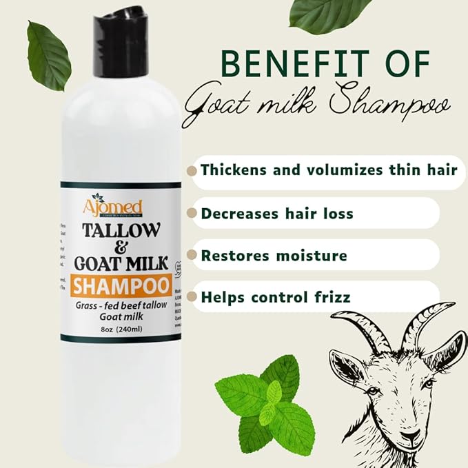 Beef Tallow & Goat Milk Shampoo and Conditioner Set - Handmade Hair Care for Thinning Relief, Sea Moss Shampoo and Conditioner, Thickening Formula for Hair Regrowth (Shampoo & Conditioner 8 Oz)