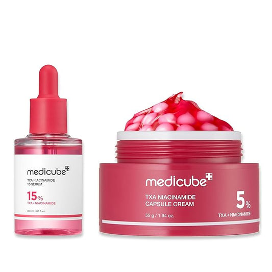 medicube TXA Glow & Care Duo: TXA+Niacinamide 15% Glow Facial Serum and Tranexamic+Niacinamide Capsule Cream
