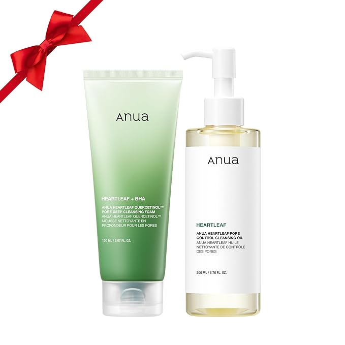 Anua Double Cleanser Duo for Facial Cleansing : Heartleaf Pore Control Cleansing Oil & Heartleaf Quercetinol Pore Deep Cleansing Foam for Double Cleansing, Korean Skincare