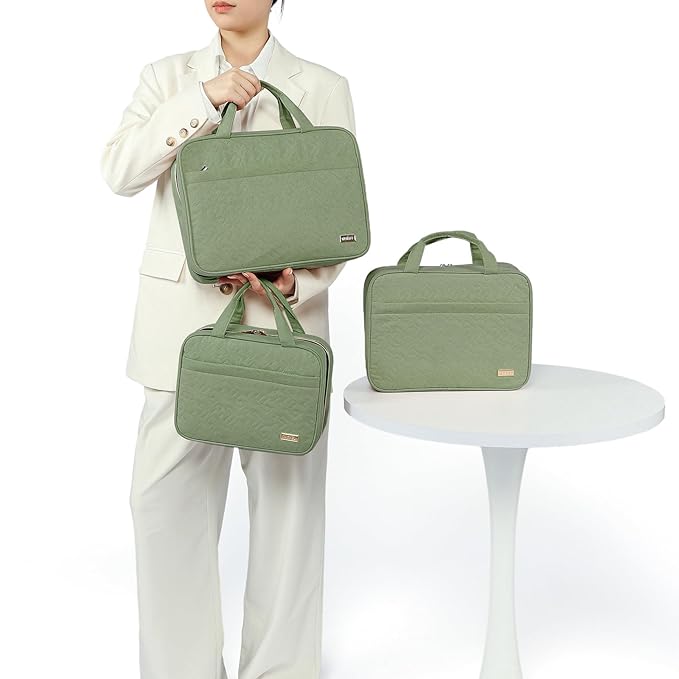 NISHEL Travel Toiletry Bag for women, Portable Hanging Organizer for Family-Sized Shampoo, Conditioner, Brushes Set, Makeup Accessories, Extra Large Size, Green