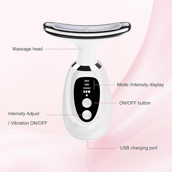 Red-Light-Therapy-for-Face and Neck-Eye-Head Massager,7 Colors Skin Rejuvenation Lifting Facial Massager for Toning,Glow Boost，Wrinkle for Birthday,Christmas,Mothers Day,Valentines Day Gifts (Pink)