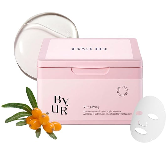 ByUR Vita Giving Daily Aqua Serum Mask (30 Count) Hydrating Moisturizing Face Mask, Dark Spot & Hyperpigmentation Treatment, Brightening Dull Dry Skintone, Pore Tightening, Vegan K-Beauty Skincare