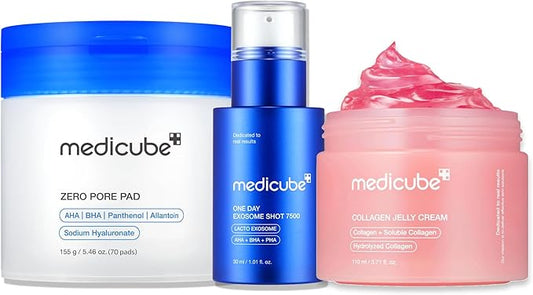 medicube Affordable Value Trio for Pore & Texture Care: Zero Pore Pads 2.0 and Zero Exosome Shot 7,500 PPM Spicule Facial Serum and Collagen Jelly Cream (110ml) | Korean Skincare, Gifts for Her
