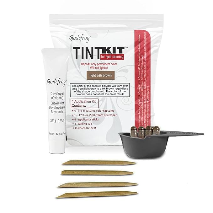 Godefroy Hair Color Kit for Spot Coloring Great For Small Areas Covers Up Gray Hair 4 Applicaion Kit, Light Ash Brown