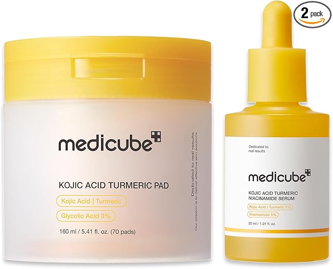 medicube Kojic Acid Renew & Smooth Duo for Troubled Skin: Kojic Acid Turmeric Clarifying Toner Pad and Kojic Acid Turmeric Clarifying & Balancing Capsule Serum, Valentines Day Gifts for Her