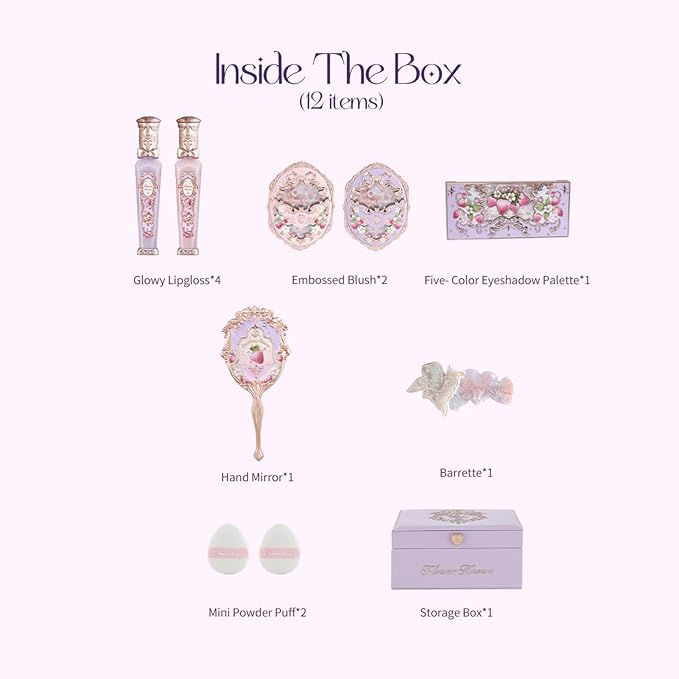 Flower Knows Violet Strawberry Rococo All-In Gift Set,12-Piece Makeup Box,All in One Full Cosmetics Makeup Kit,Perfect Anniversary Valentine Birthday Make Up Set Gift