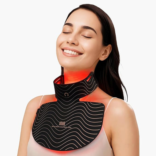 INIA Red Light Therapy Mask for Neck & Décolleté – 850nm NIR + 3 Light Modes for Anti-Aging, Firming & Radiant Glow – Red Light Skincare Device with 2600mAh Rechargeable Controller, 228 LED Chips