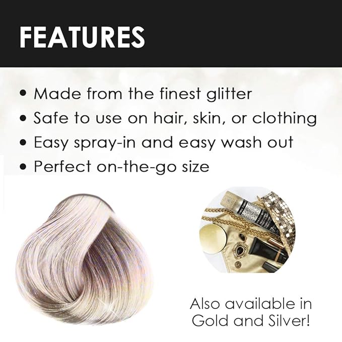 Jerome Russell Temporary Hair and Body Glitter Color Spray, Travel Spray, Lightweight, Adds Sparkly Shimmery Glow, Perfect to use On Hair, Skin, or Clothing, 2.2 oz - Multi-Color x 1 Pack