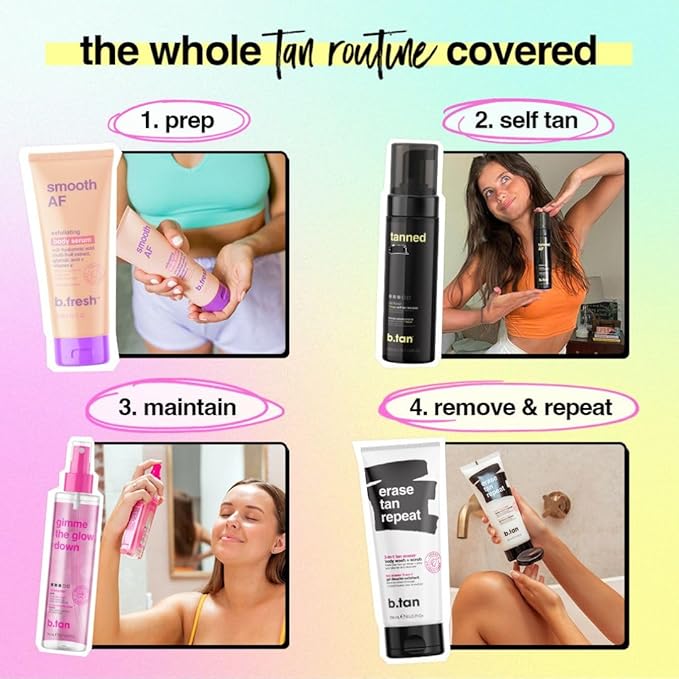 b.tan Dark Self Tanner Gift Box | Anytime Glow Getter Bundle - 2 Pack Sunless Tanning Mousse with Mitt, 1 Hour Express Fake Tan Foam, Best Christmas Stocking Stuffer Fast Bronze, Face & Body