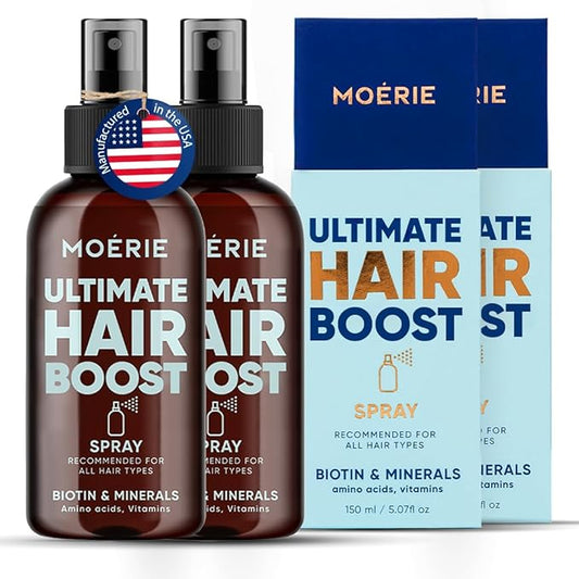 Moerie Ultimate Hair Boost Spray Designed to Strengthen & Restore Scalp Health - 100% Natural Hair Serum with over 100 Minerals, Vitamins & Amino acids - Fresh Scent - Double Pack