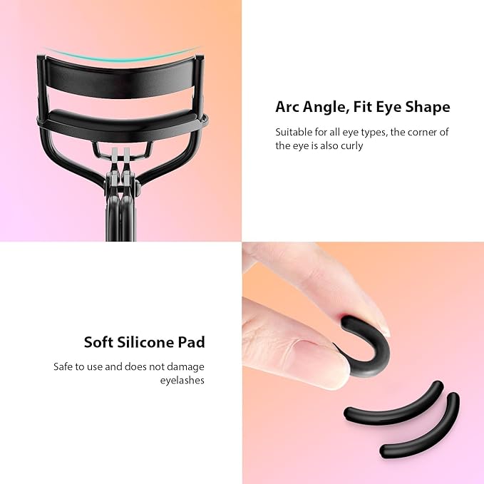 Kaasage Eyelash Curler with Pads, Lash Curler with 5 Extra Silicone Replacement Pads, Achieve Perfect Curls in 5 Seconds