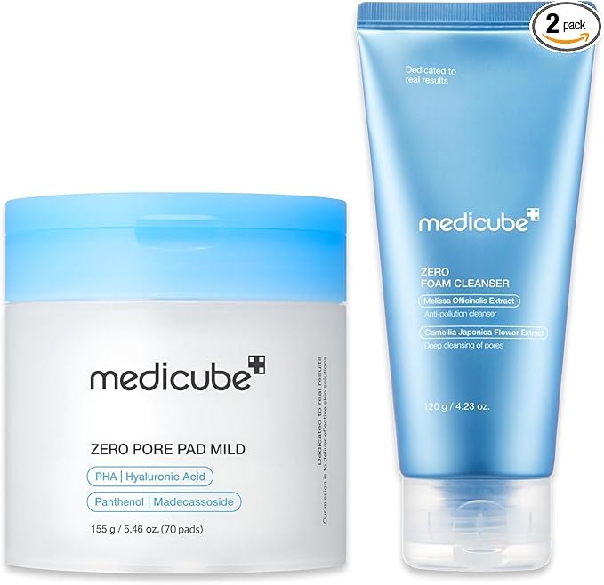 medicube Cleanse & Swipe Duo for Delicate Skin: Zero Pore Pad Mild and Zero Foam Cleanser | Gentle Exfoliation and Deep Cleansing Set for Clear, Smooth, and Hydrated Skin