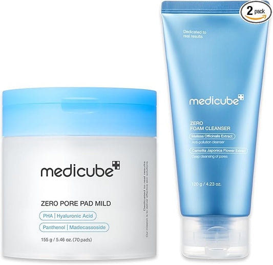 medicube Cleanse & Swipe Duo for Delicate Skin: Zero Pore Pad Mild and Zero Foam Cleanser | Gentle Exfoliation and Deep Cleansing Set for Clear, Smooth, and Hydrated Skin