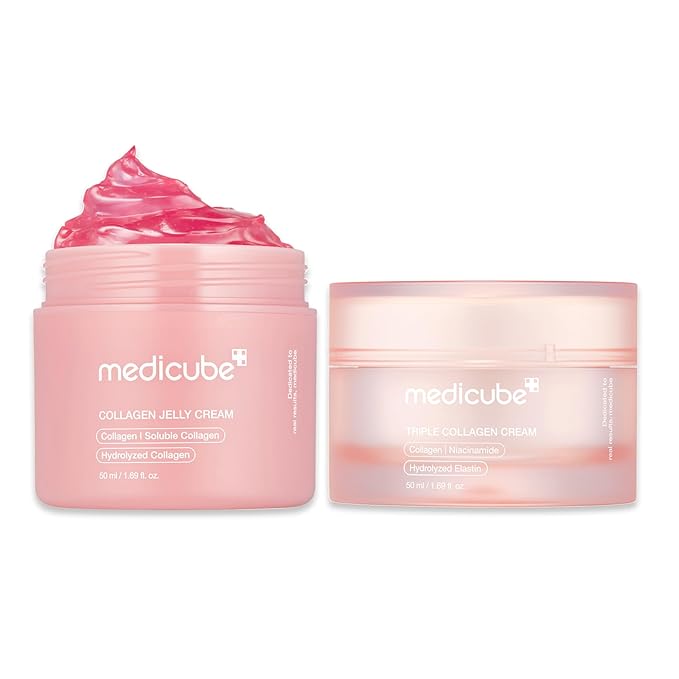 medicube Collagen Swirl Duo for Glowing, Fimer-Looking Skin: Collagen Jelly Cream 50ml and Triple Collagen Cream | Niacinamide, Hyaluronic Acid for Improving Skin's Moisture Barrier | Korean Skin Care