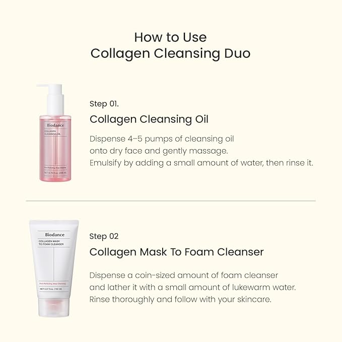 BIODANCE Collagen Cleansing Duo: 2-in-1 Pore Mask to Foam Cleanser & Gentle Cleansing Oil Set, Facial Wash and Makeup Remover for Sensitive Skin, Korean Skin Care, Valentines Day Gifts for Her
