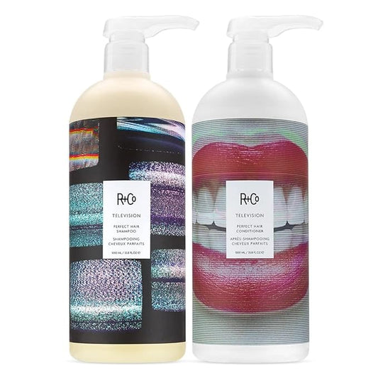 R+Co Television Perfect Hair Shampoo and Conditioner Liter Set – Professional Size All-in-One Care for Shine, Body & Strength – Smooths Frizz – Sulfate-Free, Vegan & Cruelty-Free. 33.8 Oz (Pack of 2).