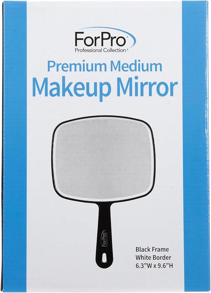 ForPro Professional Collection Premium Hand Mirror with Handle, 6.3" W x 9.6" L, Multi-Purpose Handheld Mirror with Distortion-Free Reflection, Black
