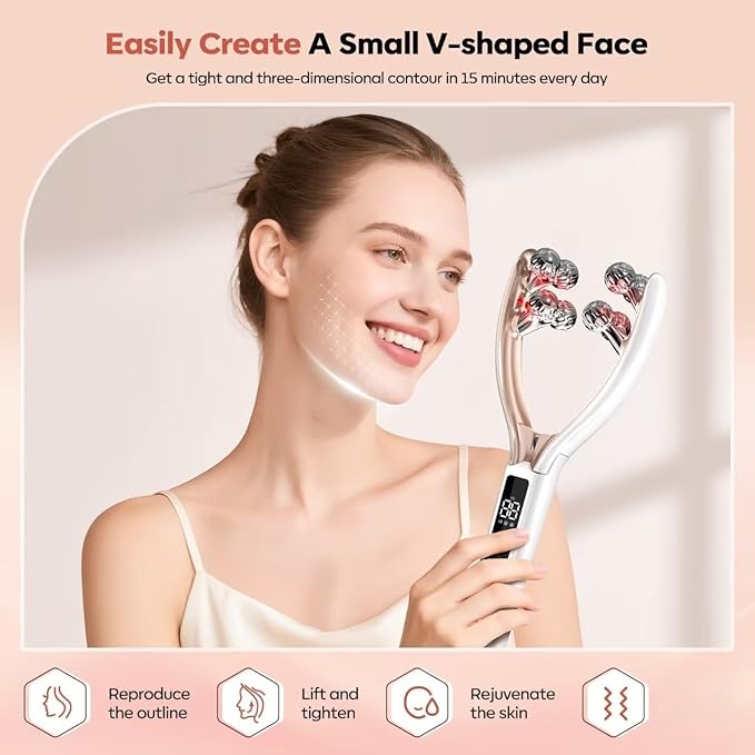 Doge&Vollar Facial Massager Face and Neck | Shaper & Slimmer for Women | Korean Skin Care | Lymphatic Contour Face Brush Face Roller Lymphatic Drainage | Rechargeable for Home & Travel Use