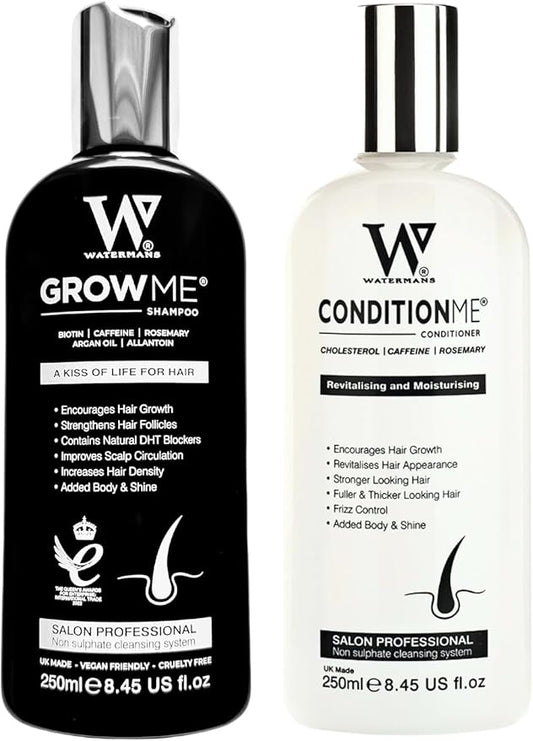 Hair Growth Shampoo & Conditioner by Watermans UK Biotin, Argan Oil, Allantoin, Rosemary, Niacinamide, Lupin. Male & Female Hair Loss Products