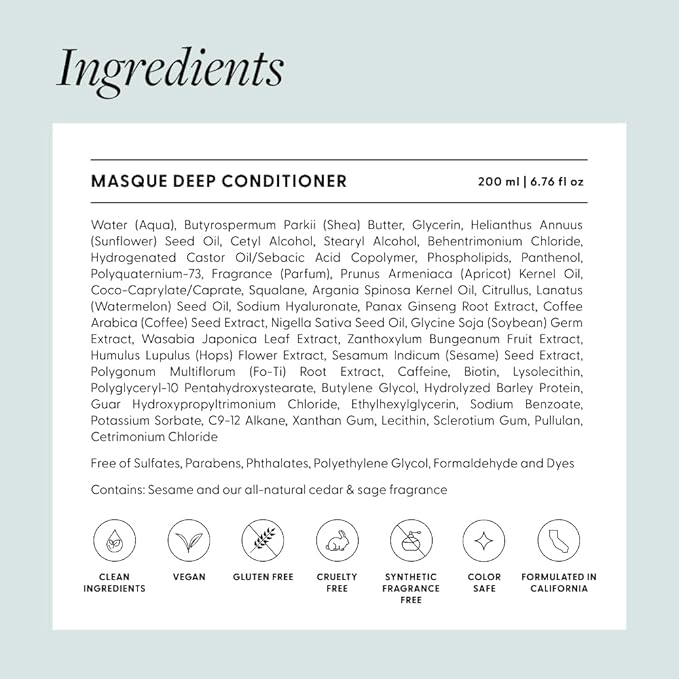 Arey Masque Deep Conditioner & Hair Mask | Deep Hydration for Medium to Coarse Hair | Reduces Breakage, Tames Frizz, Restores Softness & Shine | Shea butter, Silicone-Free, Vegan (6.76 Fl Oz)