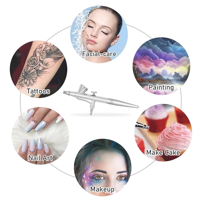 Pinkiou Airbrush Gun Mini Makeup Air Brush Spary Gun 0.4mm Needle and Nozzle For Make up Face Eyebrow Nail Temporary Tattoo (single gun)