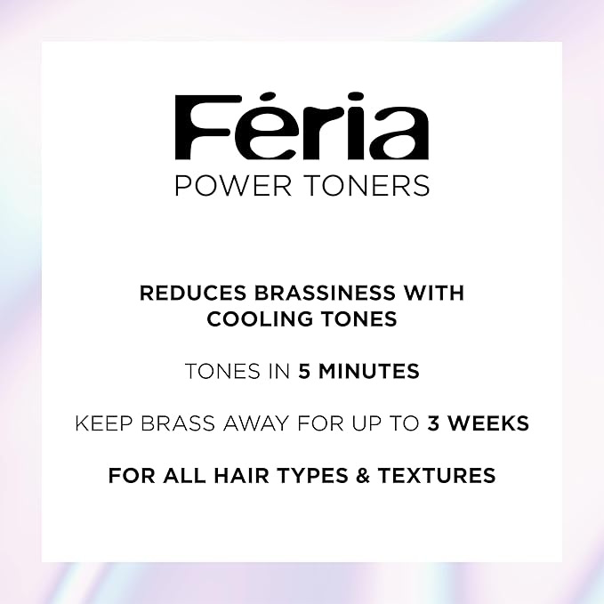 L'Oreal Paris Feria Long-Lasting Anti Brass Power Hair Toner, Ammonia Free Demi Permanent Hair Color, Pearl Blonde Hair Toner, 1 Application
